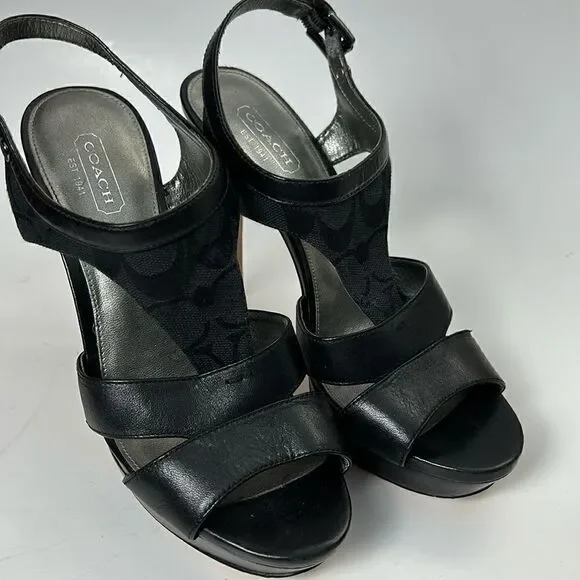 Coach Dita Semi Mat Calf Black Sandal - Size 7.5 black heels signature - Picture 2 of 10